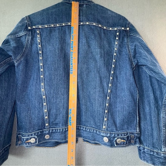 Levi’s Studded Blue Denim Trucker Statement Edgy Jean Jacket Women’s Medium - Picture 6 of 16